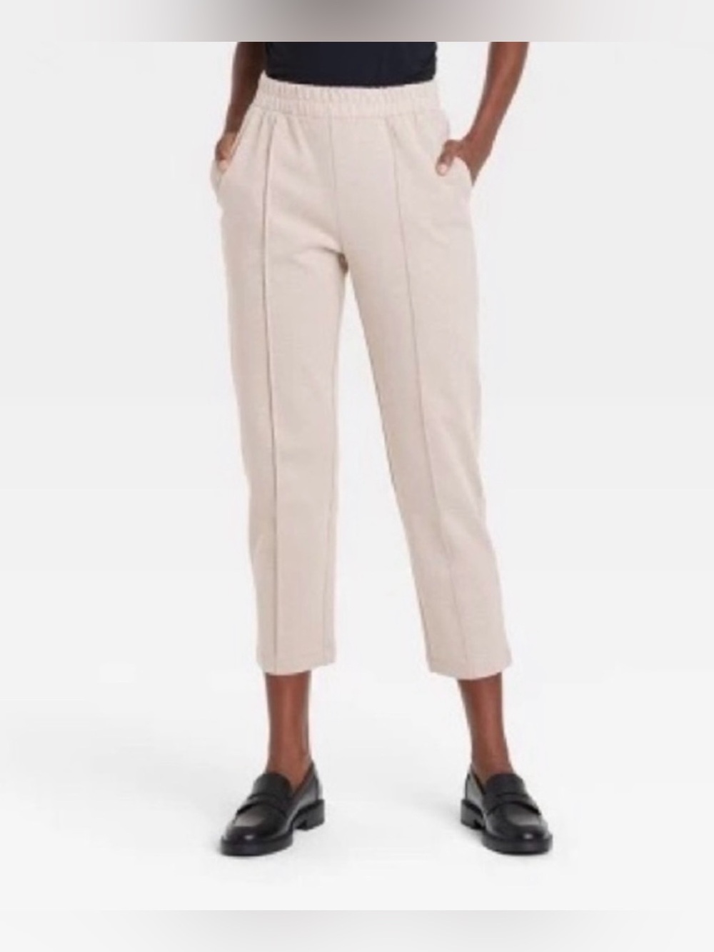 Beige Knit Stretch Pull-On Trousers